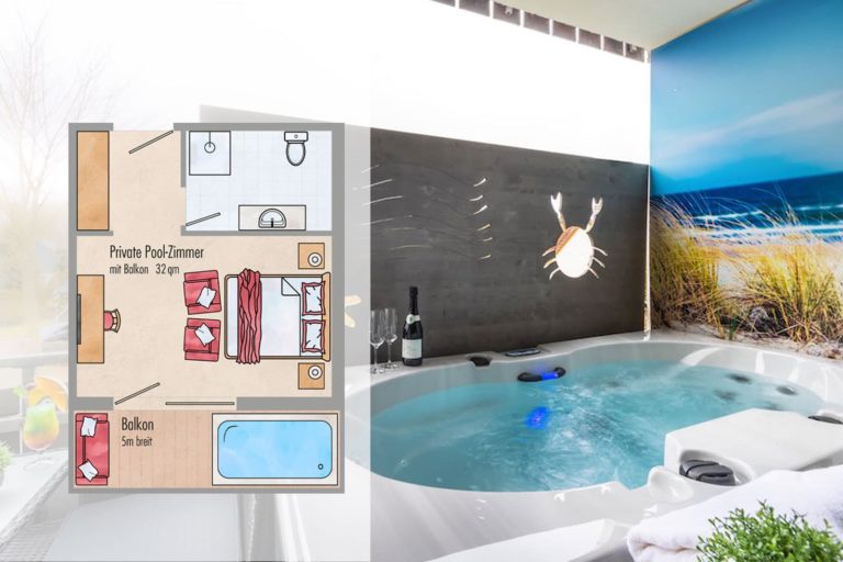 Grundriss und Bild Private Pool Zimmer